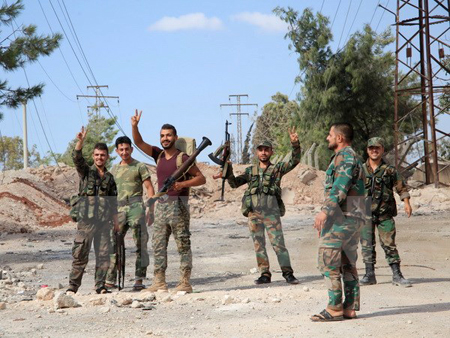 Binh sỹ Syria làm nhiệm vụ tại Aleppo, miền Bắc Syria.